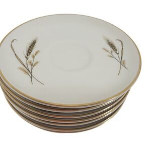 Fine Arts China Saucers Set of 8 Cream Gold Golden Harvest  Vintage 5.75 inch